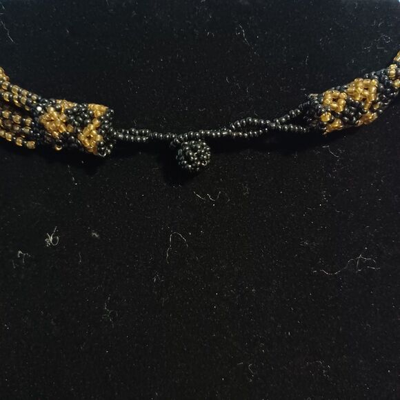 Vintage Brown and Black Seed Bead Multi-Stranded Necklace, 20" - Picture 2 of 2
